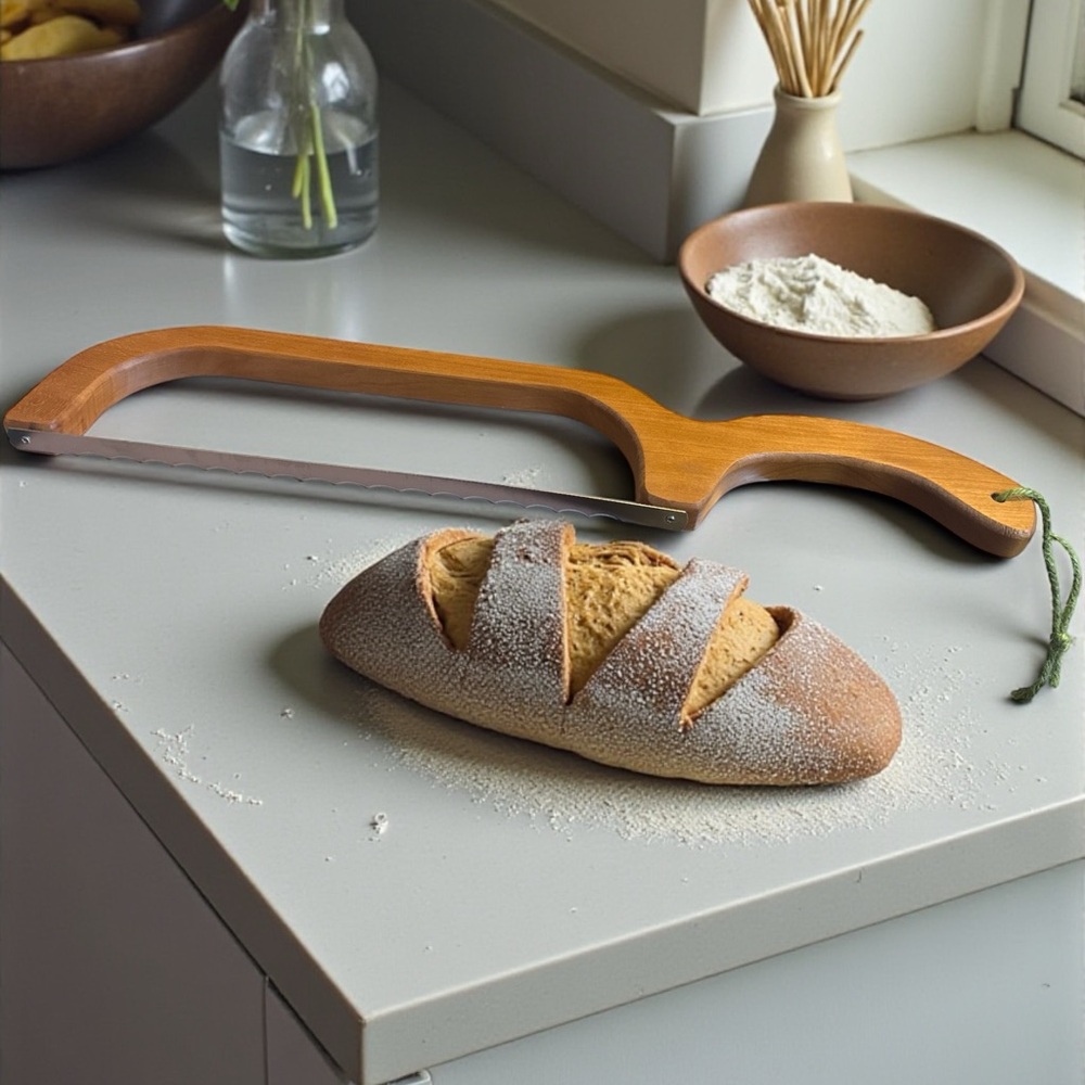 Handcrafted Wooden Bread Bow Knife | Artisan Bread Slicer | Rustic Kitchen Tool